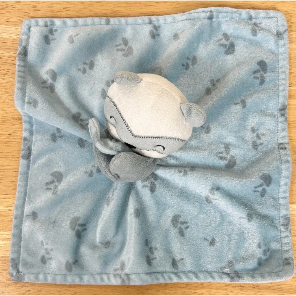 Blue Fox Lovey Raccoon Security Blanket Baby Blue Mushroom Print Modern Moments